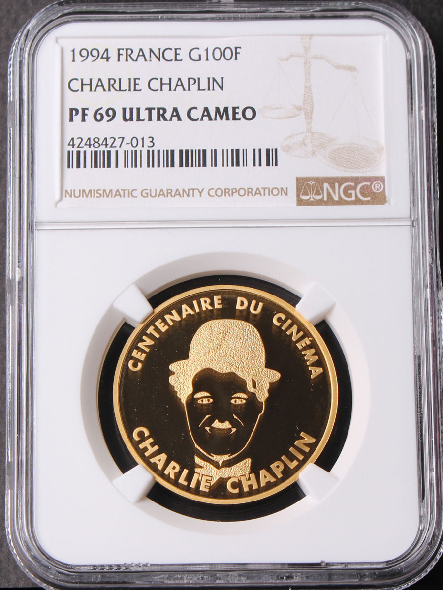 프랑스 1994년 시네마 영화 100주년 기념 - 찰리 채플린 금화 NGC 69등급
