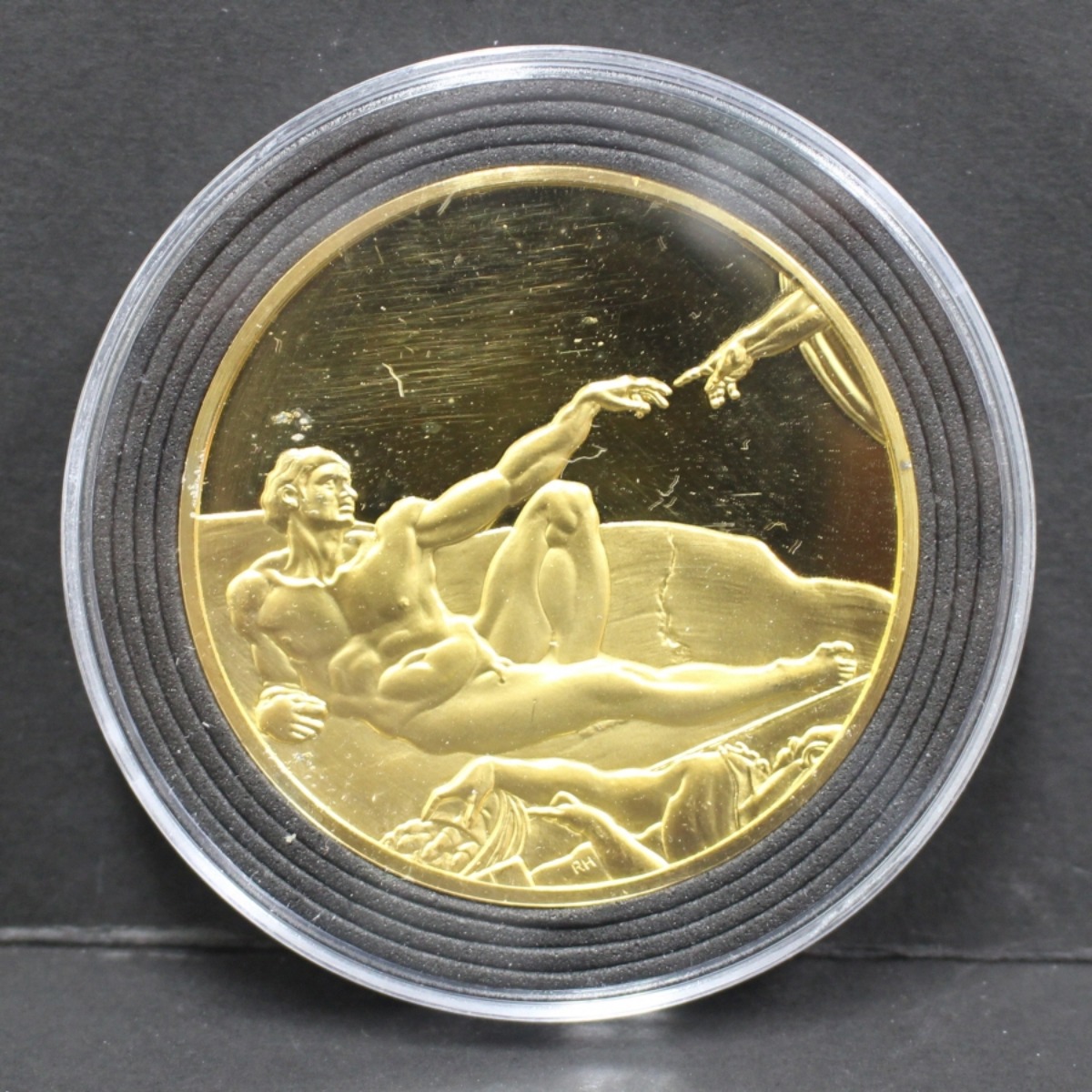 미국 (프랭클린 민트) 미켈란젤로 - 아담의 창조 금도금 2oz 은 메달