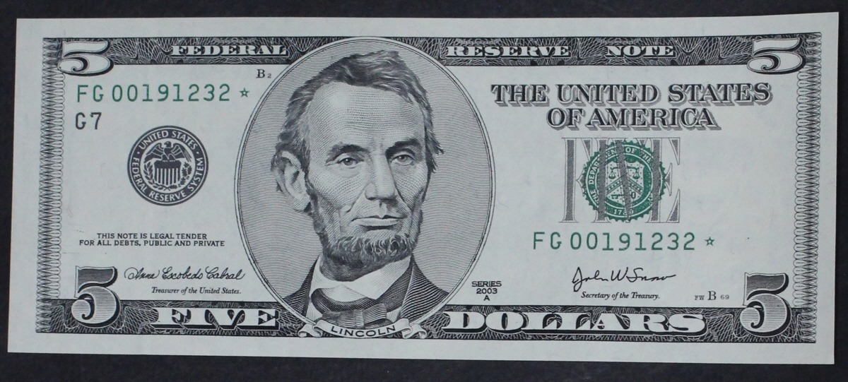 미국 2003년 5$ 5달러 스타 노트 (보충권) 미사용