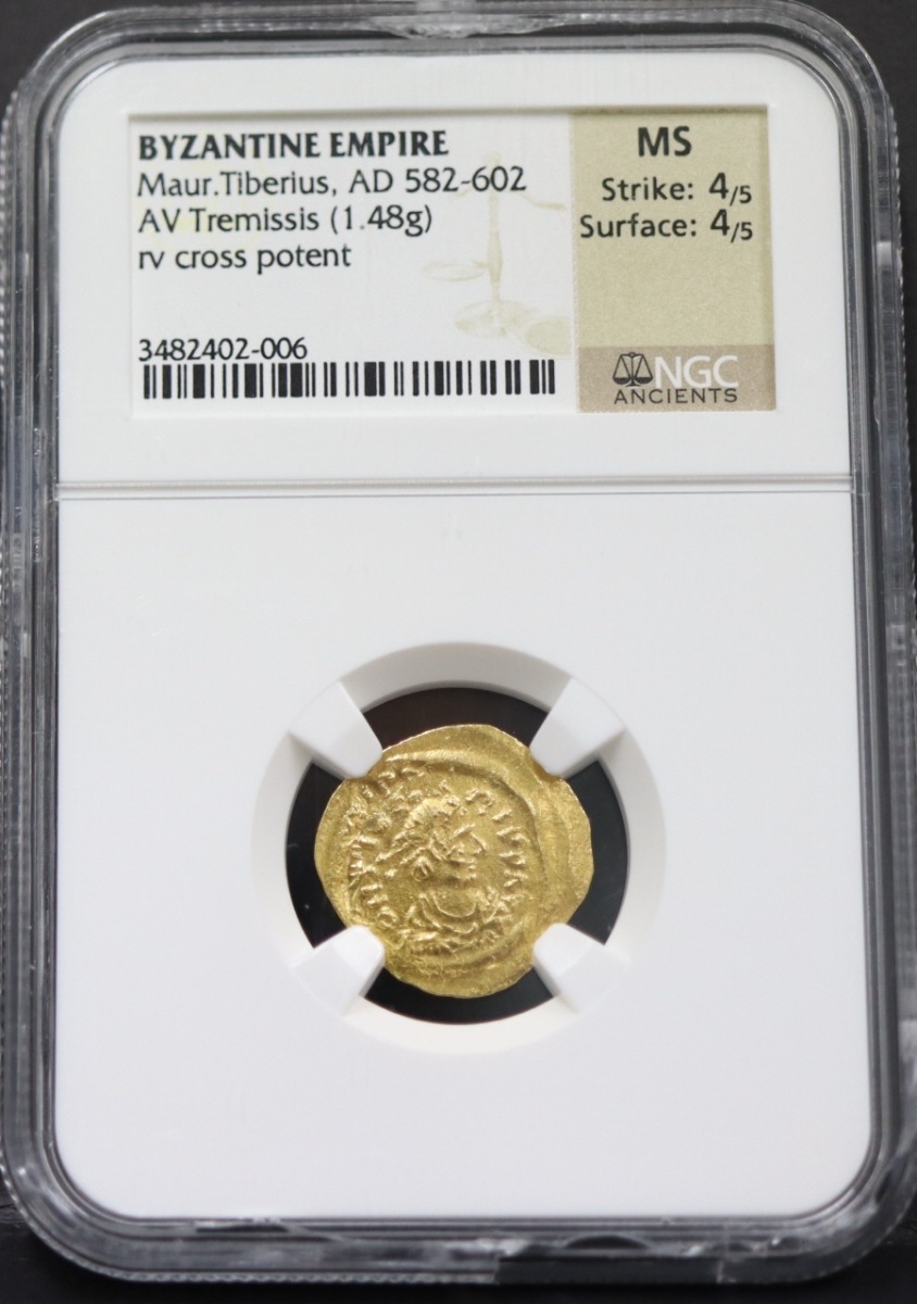 비잔틴 제국 (동로마) 582~602년 황제 마우리키우스 (Maurice Tiberius) 트레미스시스(Tremissis) 미사용 금화 NGC MS 인증