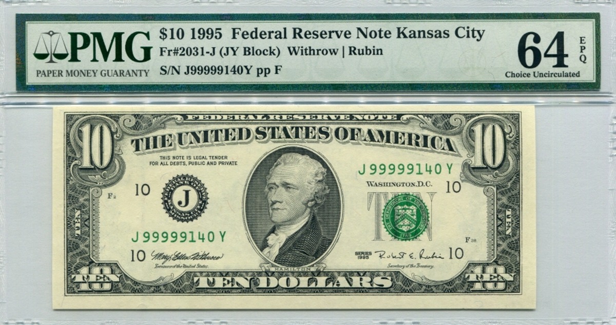 미국 1995년 10$ 10달러 조폐국 J 보스턴 발행 PMG 64등급