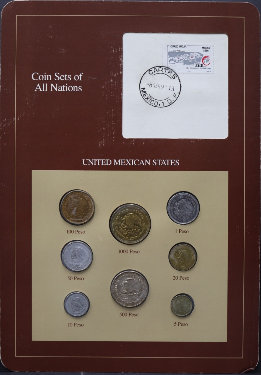 세계의 현행주화 멕시코 1987년~1990년 8종 미사용 주화 및 우표첩 세트