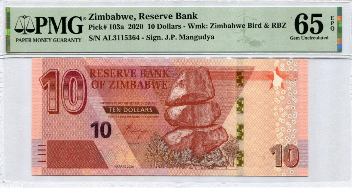 짐바브웨 2020년 10달러 PMG 65등급