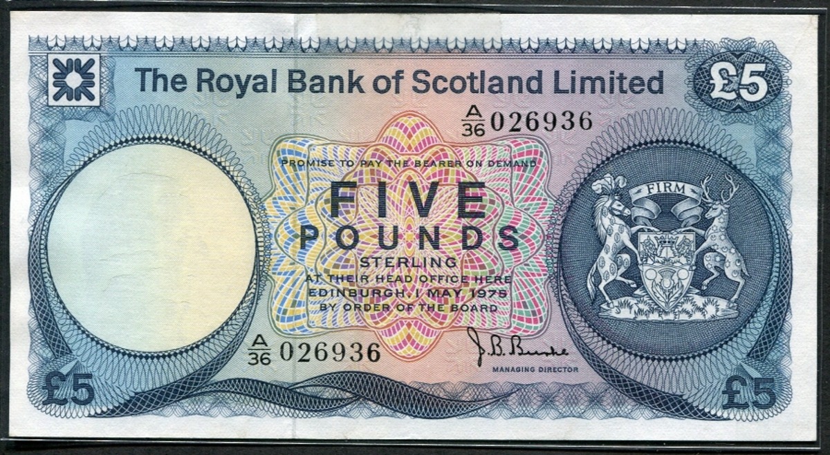 영국 (스코틀랜드) 1975년 5파운드 미사용