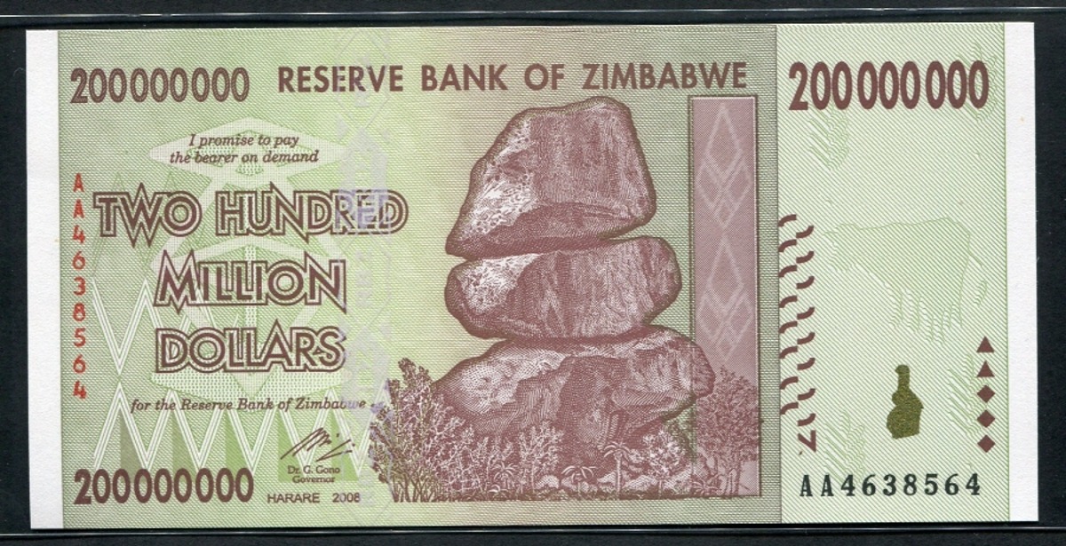 짐바브웨 2008년 2억 달러 200,000,000 미사용