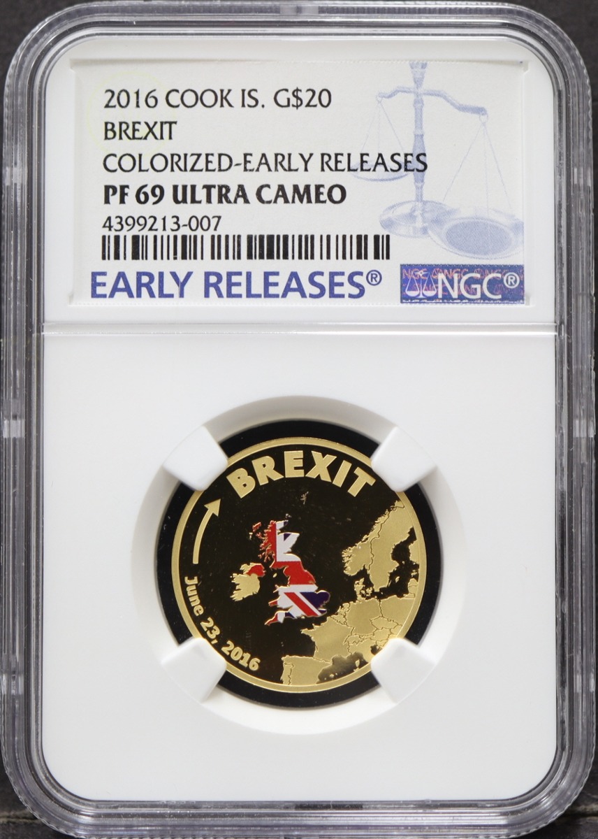쿡섬 2016년 영국 유럽연합 탈퇴 브렉시트 (Brexit) 기념 금화 NGC 69등급 (초판 인증)