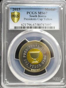 한국조폐공사 2015년 골프 프레지던츠컵 공식 볼마커 메달 (노랑) PCGS 67등급