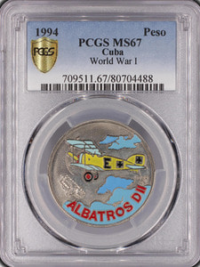 쿠바 1994년 세계1차대전 알바트로스 전투기 동화 PCGS 67등급