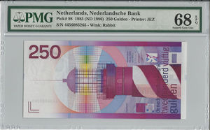 네덜란드 1985년 250굴덴 등대 도안 지폐 PMG 68등급