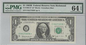 미국 1963년 1달러 - 리치몬드 조폐청 발행 (Richmond) PMG 64등급