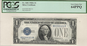 미국 1928년 1달러 은태환권 (Silver Certificate) PCGS 64등급