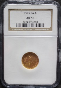 미국 1915년 인디언 헤드 2.5$ (쿼터 달러) 이글 금화 NGC 58등급