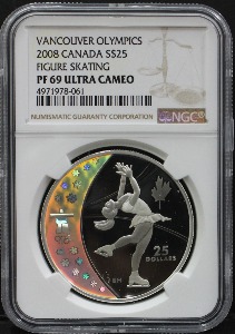 캐나다 2008년 밴쿠버 올림픽 - 피겨스케이팅 홀로그램 기념 은화 NGC 69등급