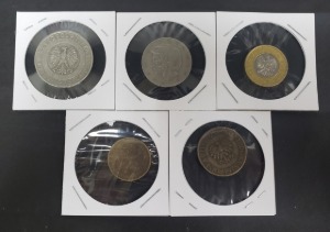 폴란드 오래된 현행 동전 5개 일괄 (39즈워티, 환율가 약 13,000원)