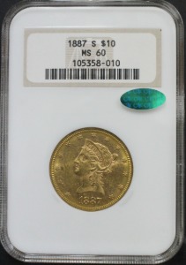 미국 1887년 10$ 리버티 이글 금화 NGC 60등급 (CAC 인증)
