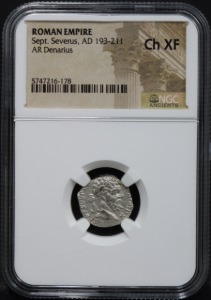 로마 193~211년 황제 셉티미우스 세베루스 (Septimius Severus) 데나리온 은화 NGC XF 인증