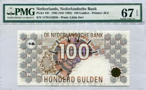 네덜란드 1993년 100굴덴 지폐 PMG 67등급