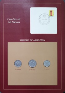 세계의 현행주화 아르헨티나 1989년 3종 미사용 주화 및 우표첩 세트
