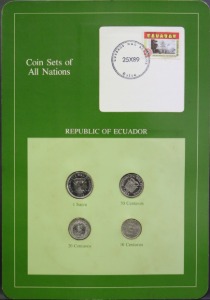 세계의 현행주화 에콰도르 1937~1986년 4종 미사용 주화 및 우표첩 세트
