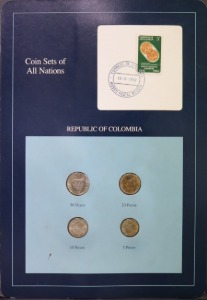 세계의 현행주화 콜롬비아 1990~1991년 4종 미사용 주화 및 우표첩 세트