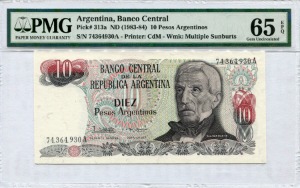 아르헨티나 1983년 10페소 PMG 65등급