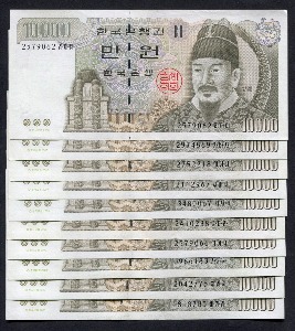 한국은행 마 10000원 5차 만원권 준미사용~미사용 10매 일괄