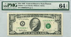 미국 1995년 10$ 10달러 조폐국 A 보스턴 발행 PMG 64등급