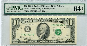 미국 1995년 10$ 10달러 조폐국 F 보스턴 발행 PMG 64등급