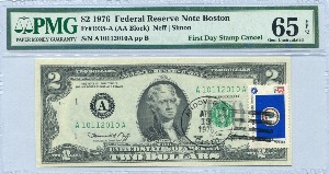 미국 1976년 토마슨 제퍼슨 행운의 2달러 - 초일 우표 스탬프 인증 PMG 65등급