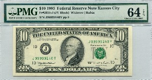 미국 1995년 10$ 10달러 조폐국 J 보스턴 발행 PMG 64등급