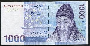 한국은행 다 1,000원 3차 천원권 바이너리 &amp; 준솔리드 (777778) 미사용