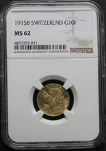 스위스 근대전 1915년 헬베티아 도안 10 프랑 금화 NGC 62등급