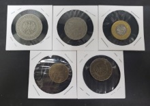 폴란드 오래된 현행 동전 5개 일괄 (39즈워티, 환율가 약 13,000원)
