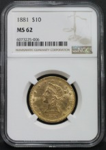 미국 1881년 10$ 리버티 이글 금화 NGC 62등급