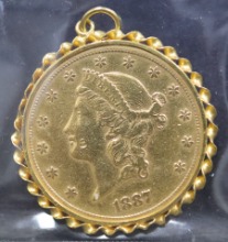 미국 1887년 20$ 코로넷헤드 리버티 더블이글 금화 (순금 베젤 포함)