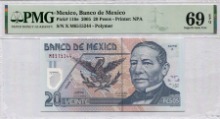 멕시코 2005년 20페소 폴리머 지폐 PMG 69등급