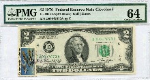 미국 1976년 토마슨 제퍼슨 행운의 2달러 - 초일 우표 스탬프 인증 PMG 64등급