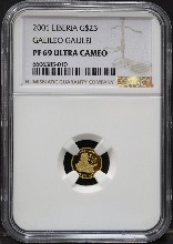 라이베리아 2001년 이탈리아 천문학자 - 갈릴레오 갈릴레이 1/40oz (0.78g) 소형 금화 NGC 69등급