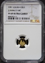 라이베리아 2001년 프랑스 전쟁 영웅 - 잔 다르크 1/40oz (0.78g) 소형 금화 NGC 69등급