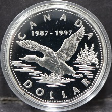 캐나다 1997년 1달러 현행 주화 (오리 도안) 10주년 기념 발행 은화