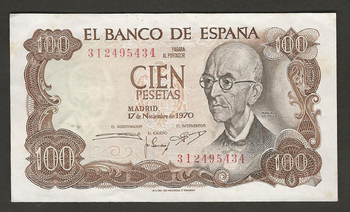스페인 1970년 100페세타 준미사용