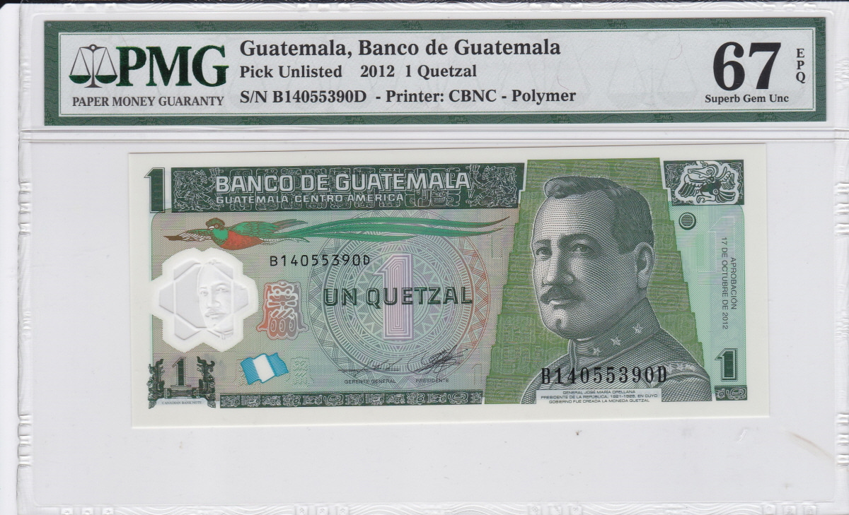 과테말라 2012년 1퀘찰 폴리머 지폐 PMG 67등급