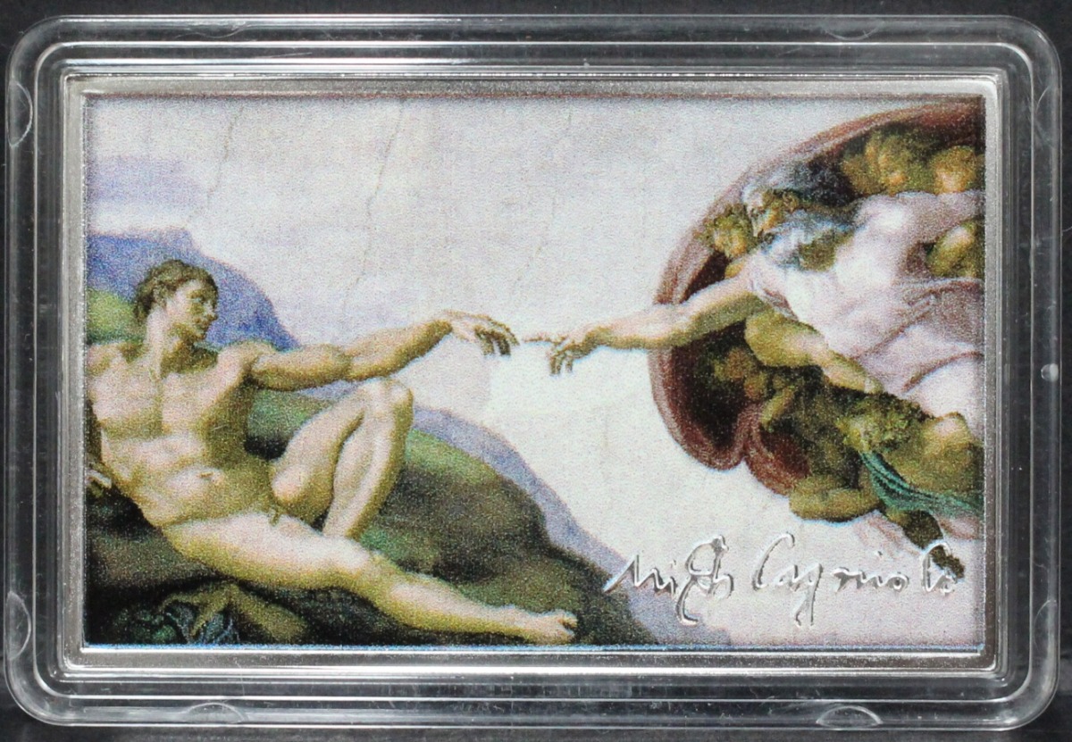 카메룬 2017년 바티칸 시스티나 성당 미켈란젤로의 천장화 (천지창조) 최후의 심판 은화 - 아담의 탄생