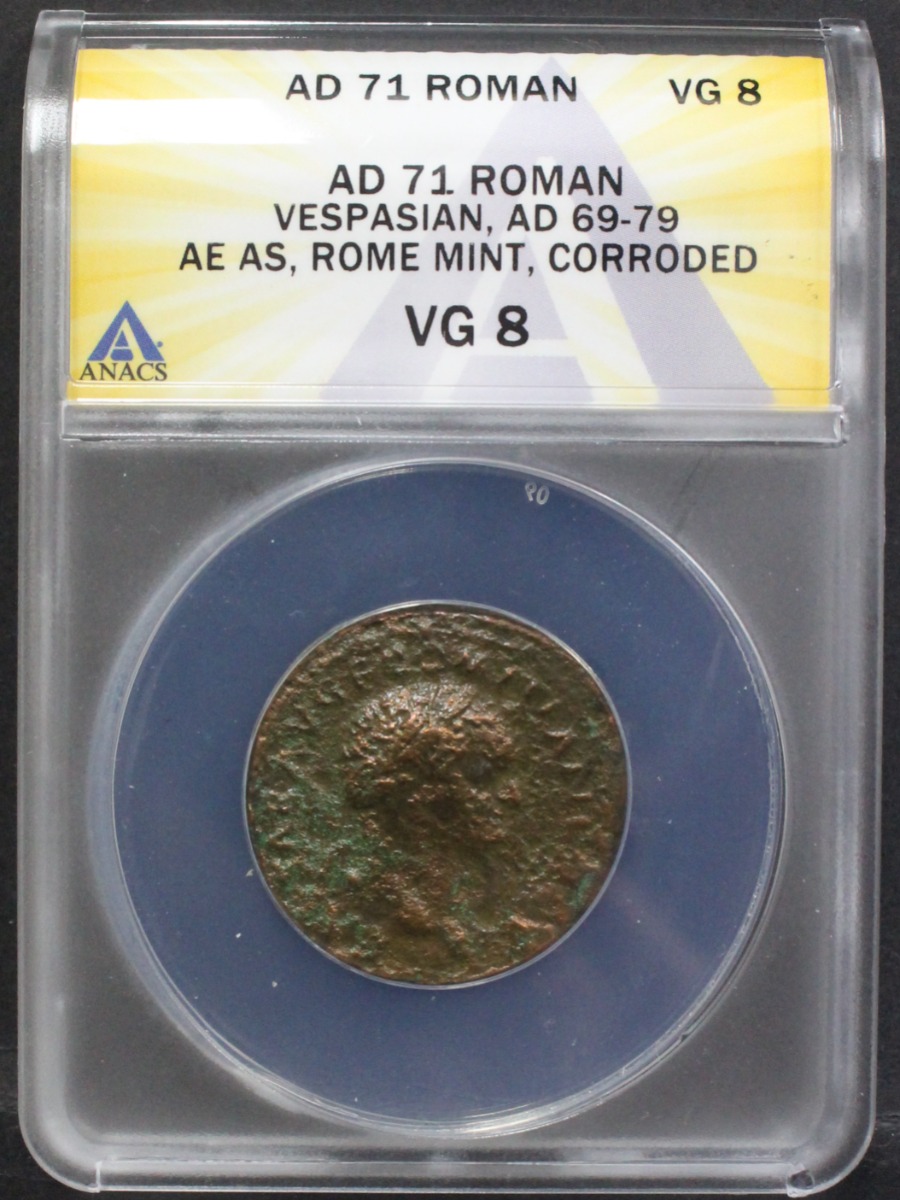 로마 69~79년 황제 베스파시아누스 (Vespasianus) 동화 ANACS 8등급