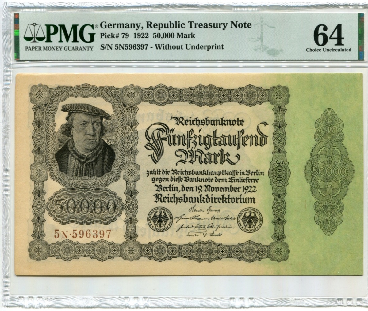독일 1922년 50000 마르크 대형 지폐 PMG 64등급