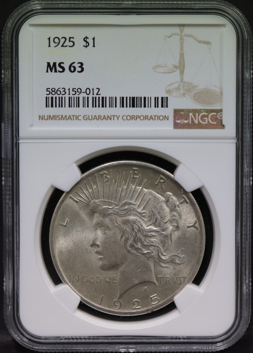 미국 1925년 1$ 피스 달러 미사용 은화 NGC 63등급