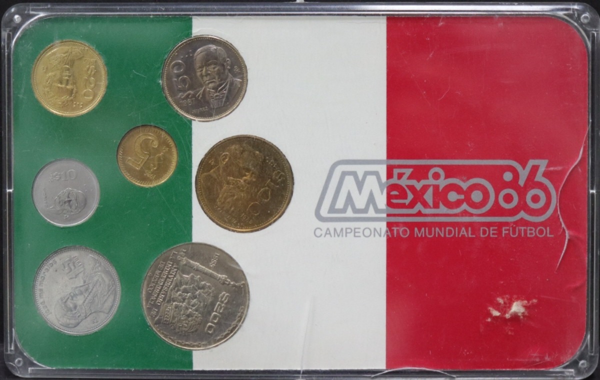 멕시코 1986년 월드컵 기념 현행주화 (1985~1987년 주화 구성) 7종 민트 세트