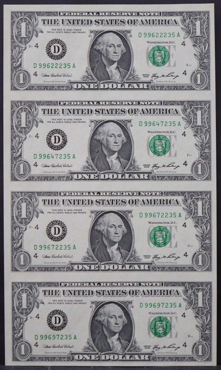 미국 2006년 1달러 4매 연결권 언컷시트 첩