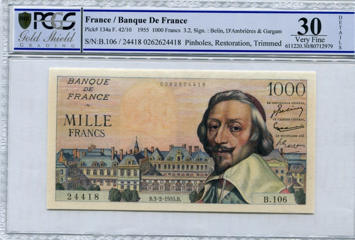 프랑스 1955년 1000프랑 PCGS 30등급