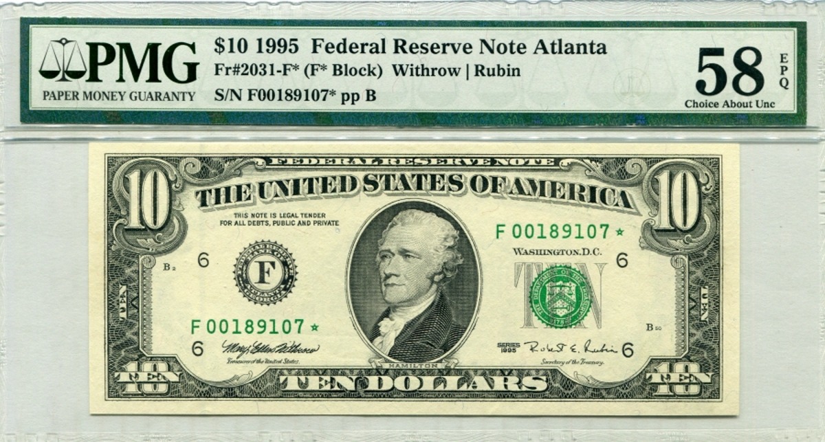 미국 1995년 10$ 10달러 스타 노트 (보충권) PMG 58등급